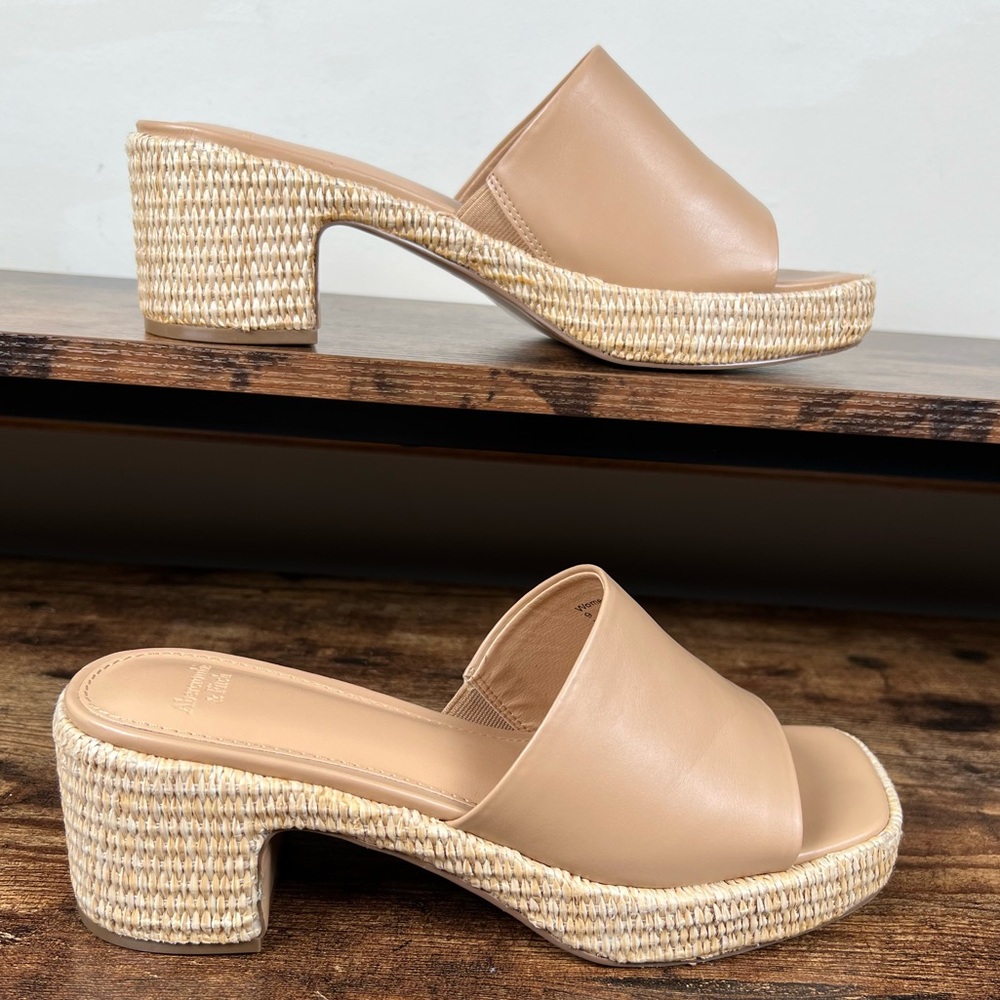 Abercrombie & Fitch Nude Tan Woven Platform Slide Sandals